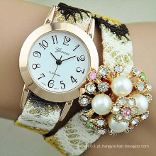2015 Última moda desgin Pearl Flower Woman Watch, Senhoras pulseira relógio de pulso